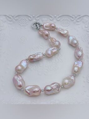 26X318 Handmade Freshwater Flame Ball Pearl Necklace 18” White Gold plated